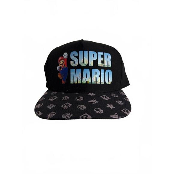 🔥 Nintendo Super Mario Bros-Youth Sized Adjustable Snapback Hat Cap Black‎ New - Picture 1 of 2